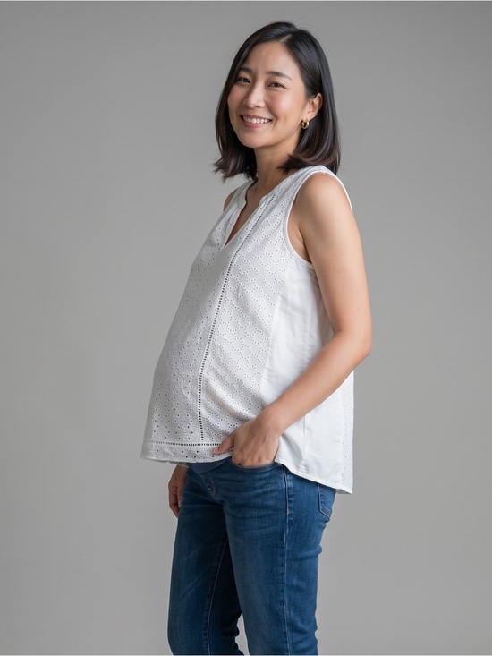 a:glow Tops - A:Glow White Eyelet Embroidered Cotton‎ Maternity Blouse Boho Peasant Top